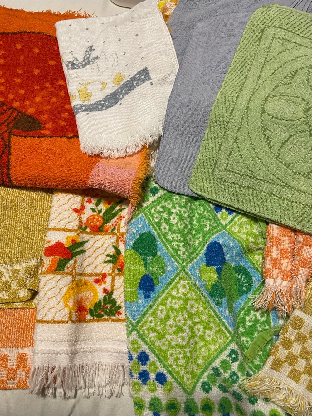 Vintage Colorful Mixed Vintage Towels - Green, Orange, Blue, Yellow